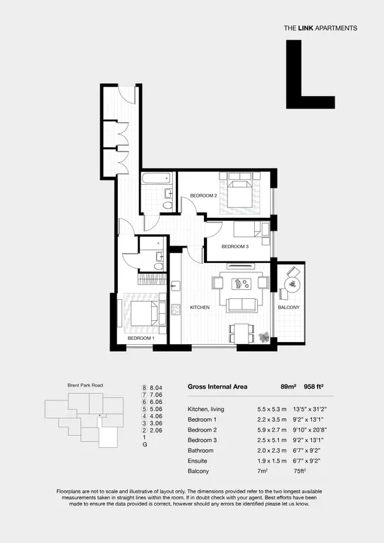 Floorplan 1 for Plot 2.06 The Link Apts Brent Park Road, London, NW9