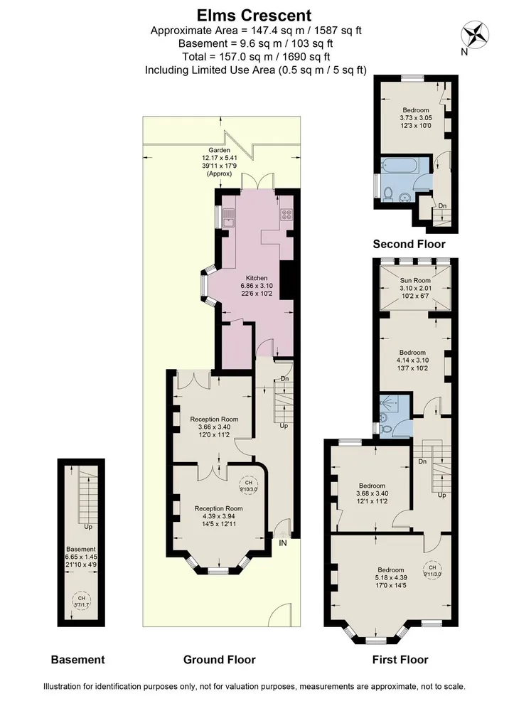 Floorplan for Elms Crescent, London, SW4