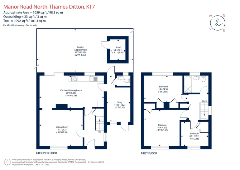 Floorplan 1 for Manor Road North, Thames Ditton KT7