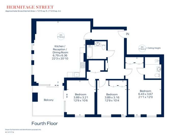 Floorplan 1 for Hermitage Street, London, W2