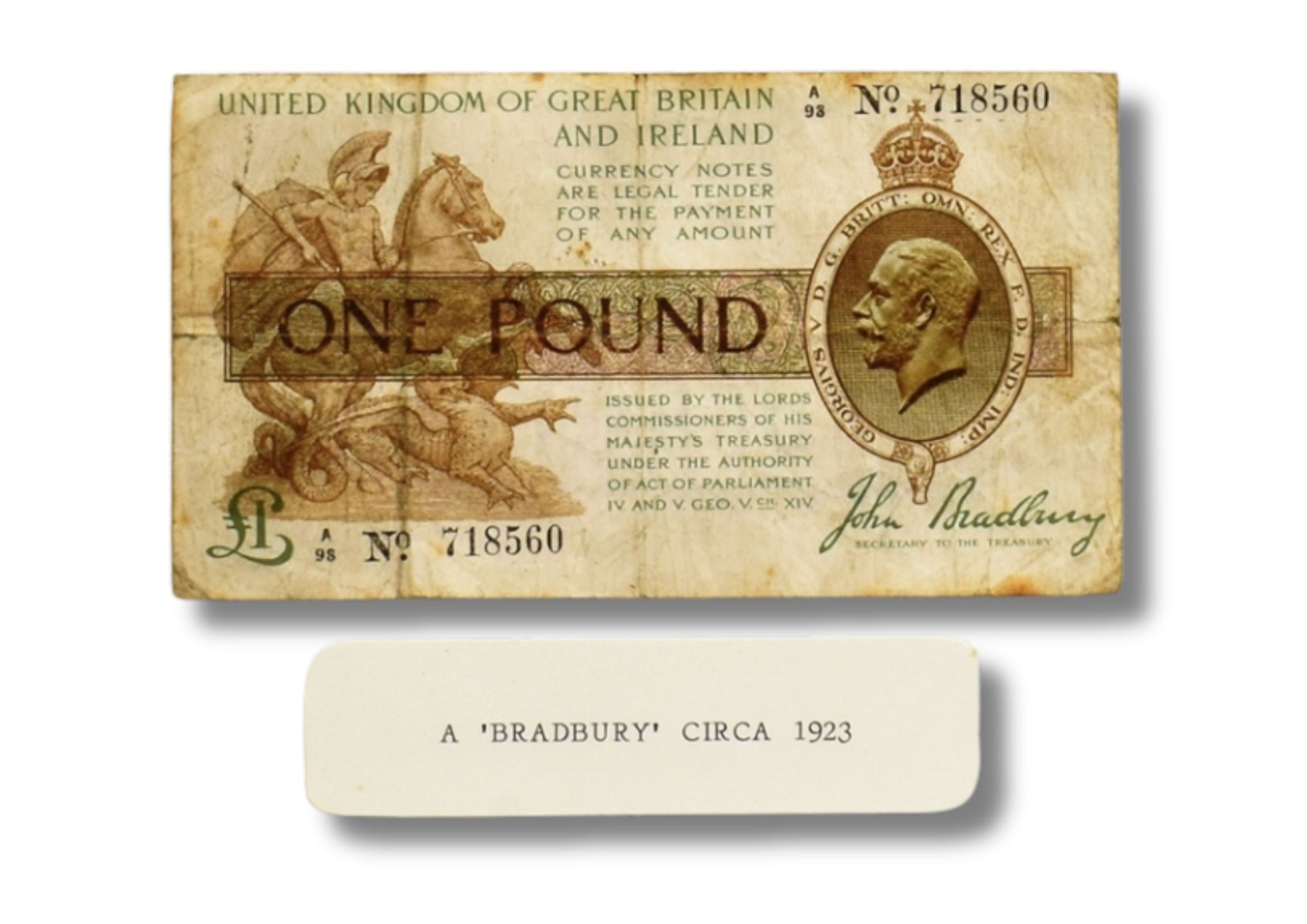 An old one pound bank note in poor condition