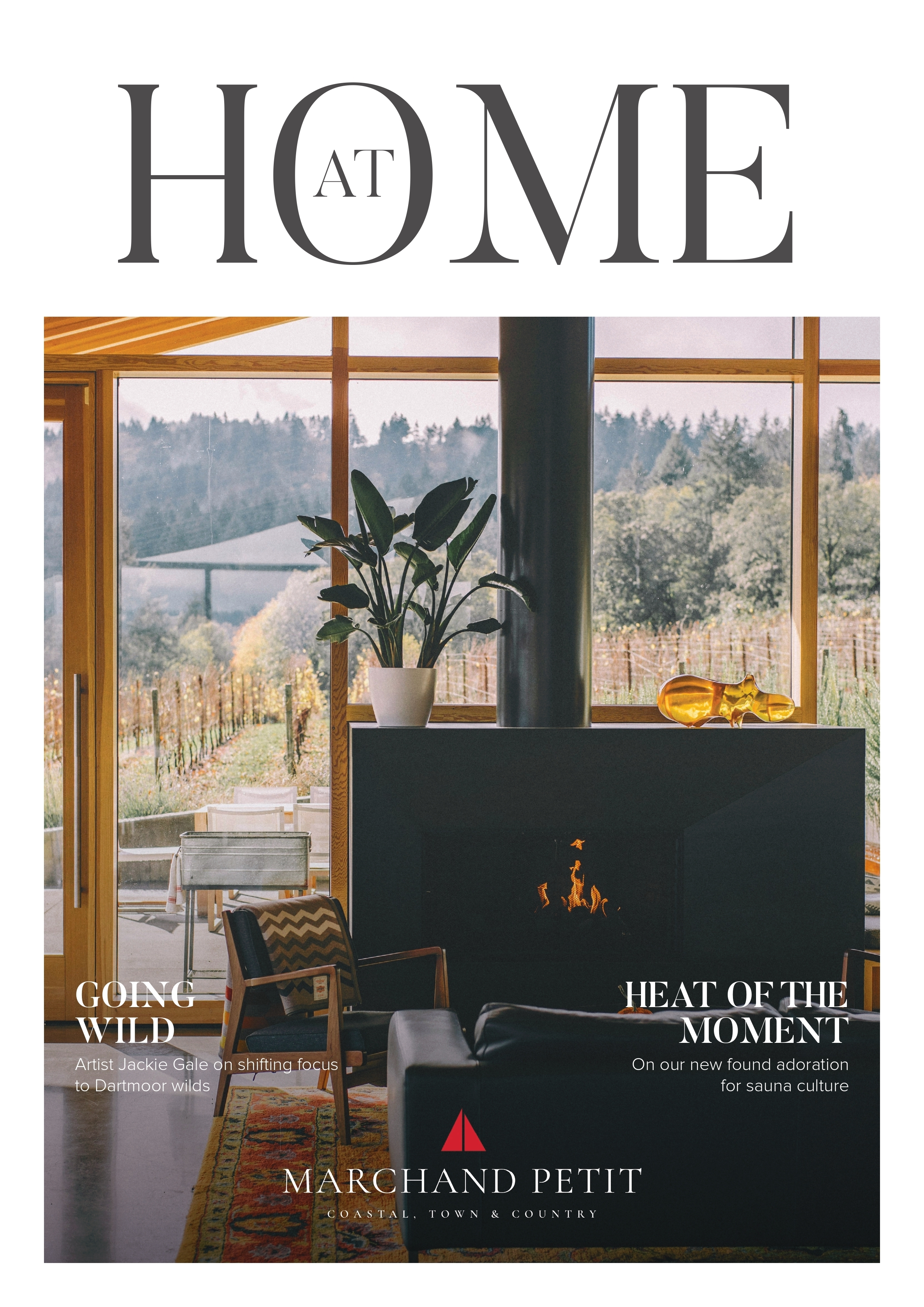 Marchand Petit Issue 10 Front cover of living room with large windows, a TV and fireplace