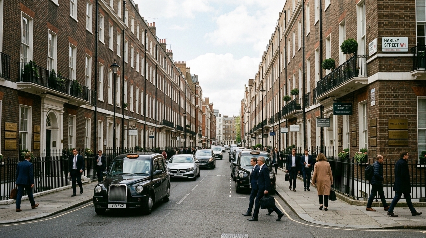 AI generated image of a typical street in Marylebone