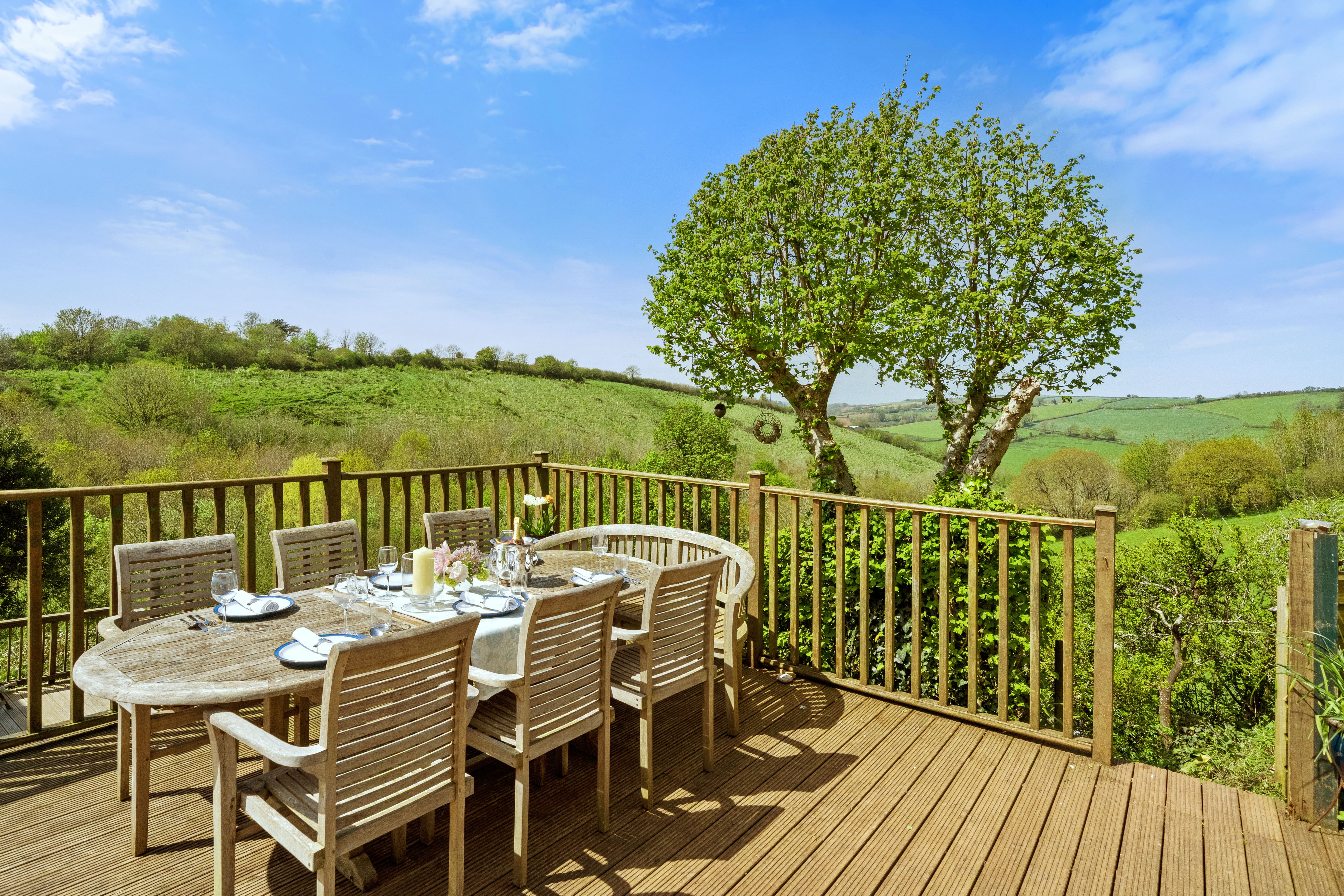 Cornworthy Garden with decking and countryside views