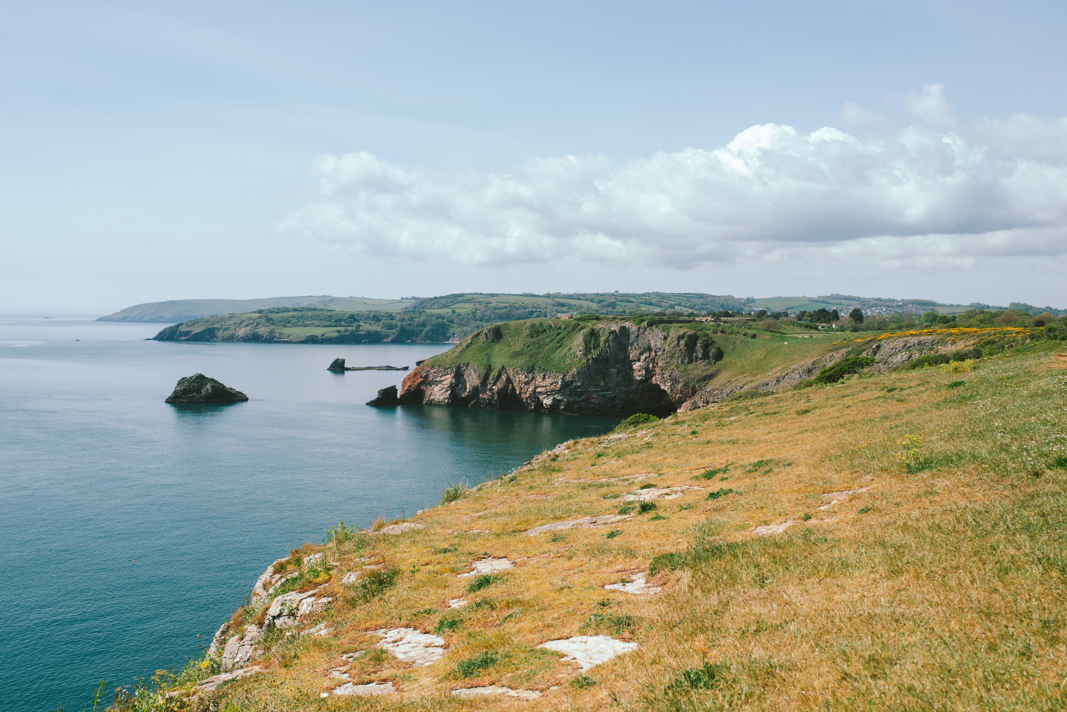 Cliffs of Berry Head Nature Reserve in Brixham with views of the sea and towards Start Bay